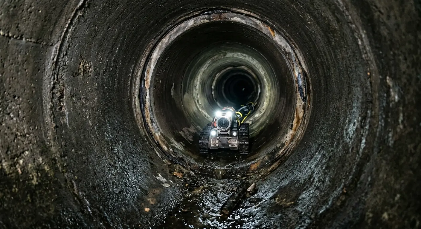 Robotic sewer camera inspecting pipe interior for Drain Snake Service in Clarkson