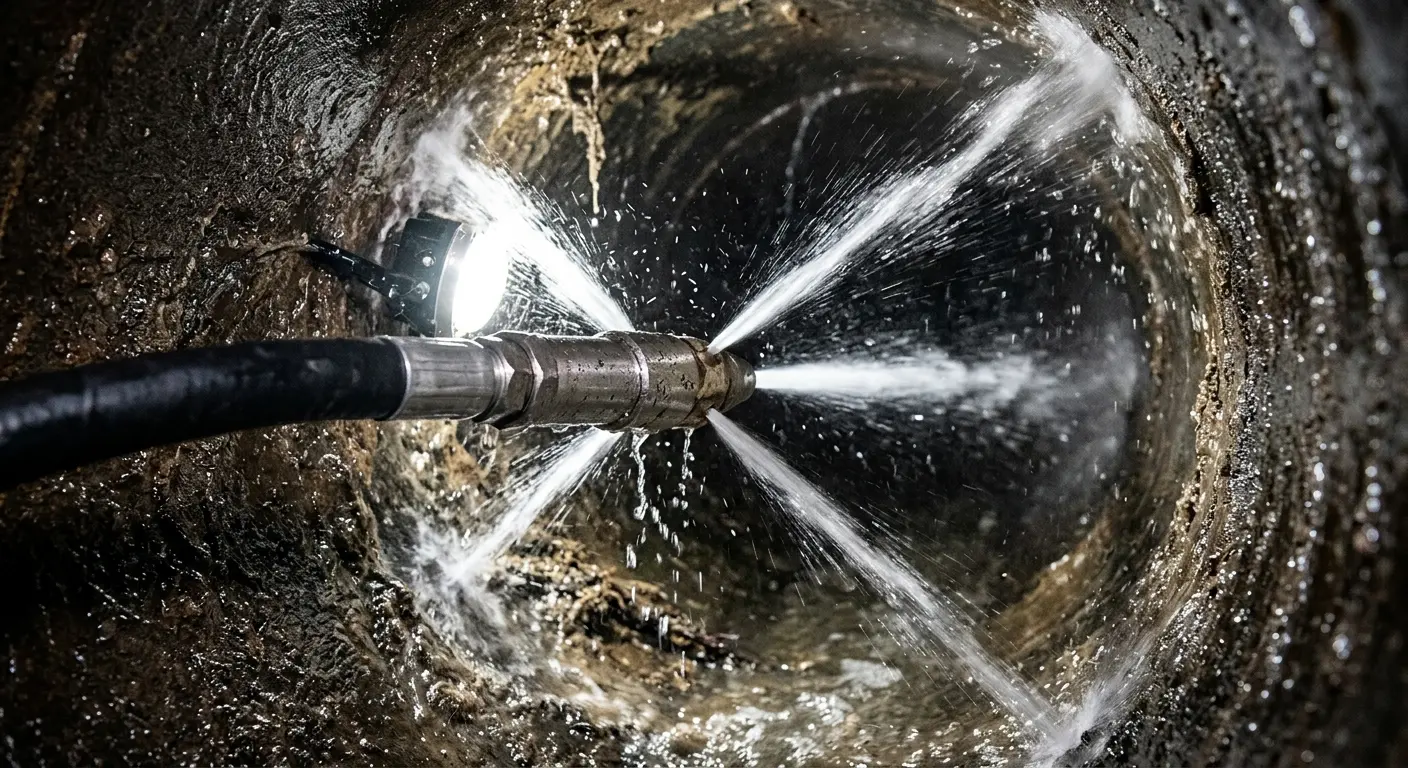 High-pressure hydro jetting nozzle cleaning sewer pipe for Storm Drain Cleaning in Clarkson